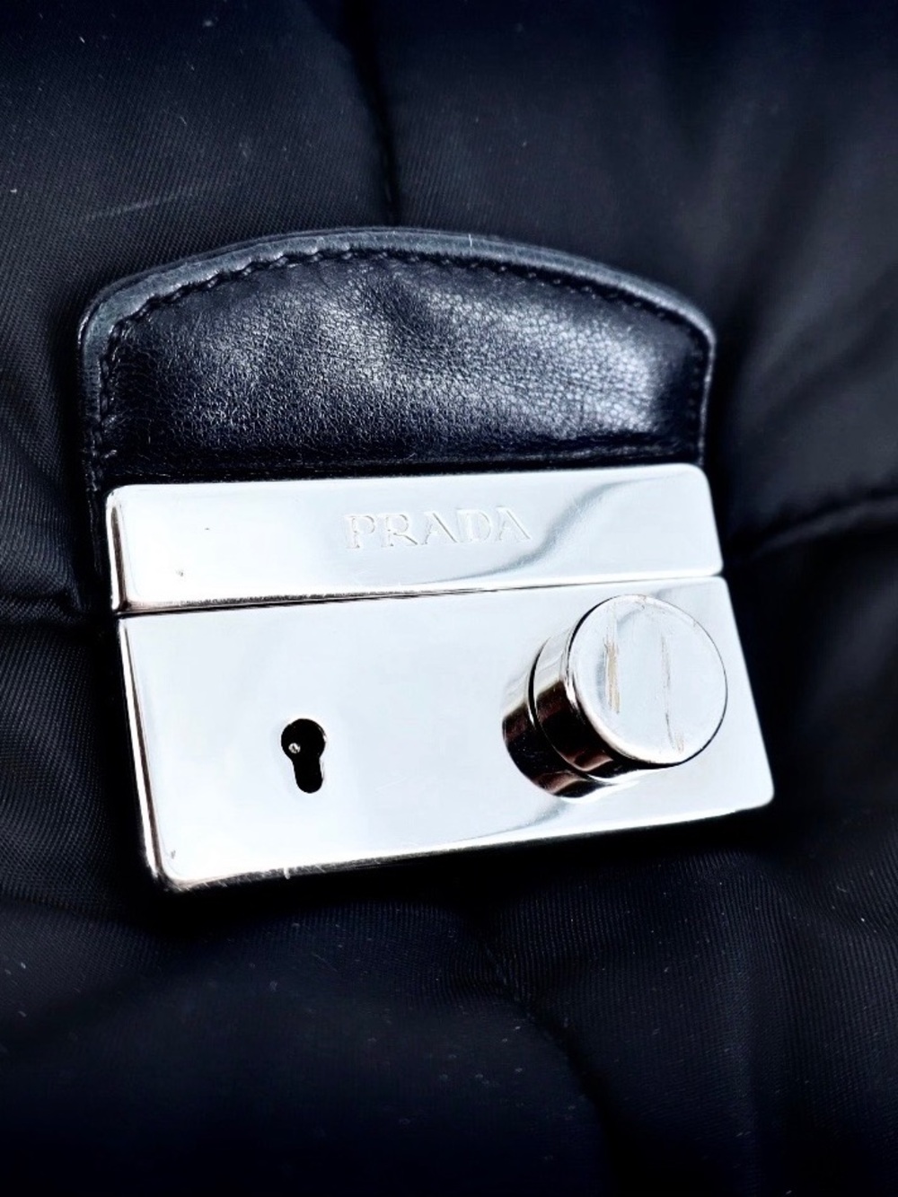 PRADA!⭐️Black Quilted Tessuto/leather Bomber Bag! Crossbody Bag with Silver! - Picture 13 of 16